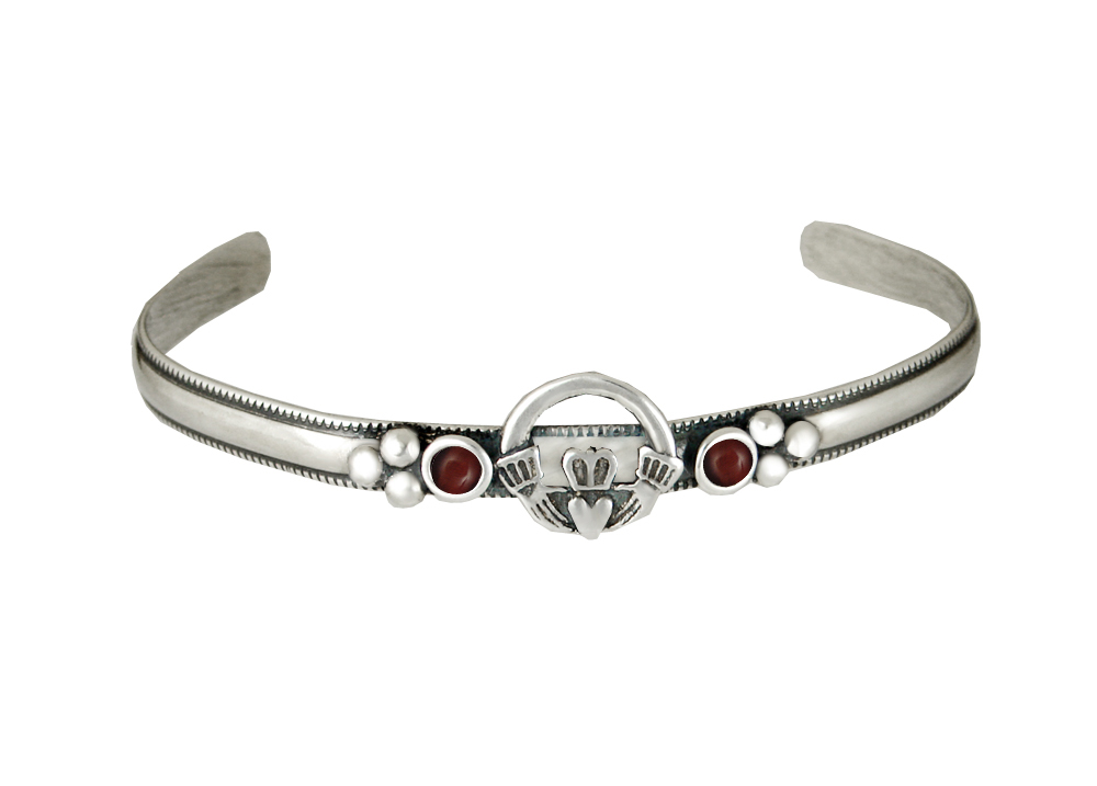 Sterling Silver Claddagh Cuff Bracelet With Red Tiger Eye